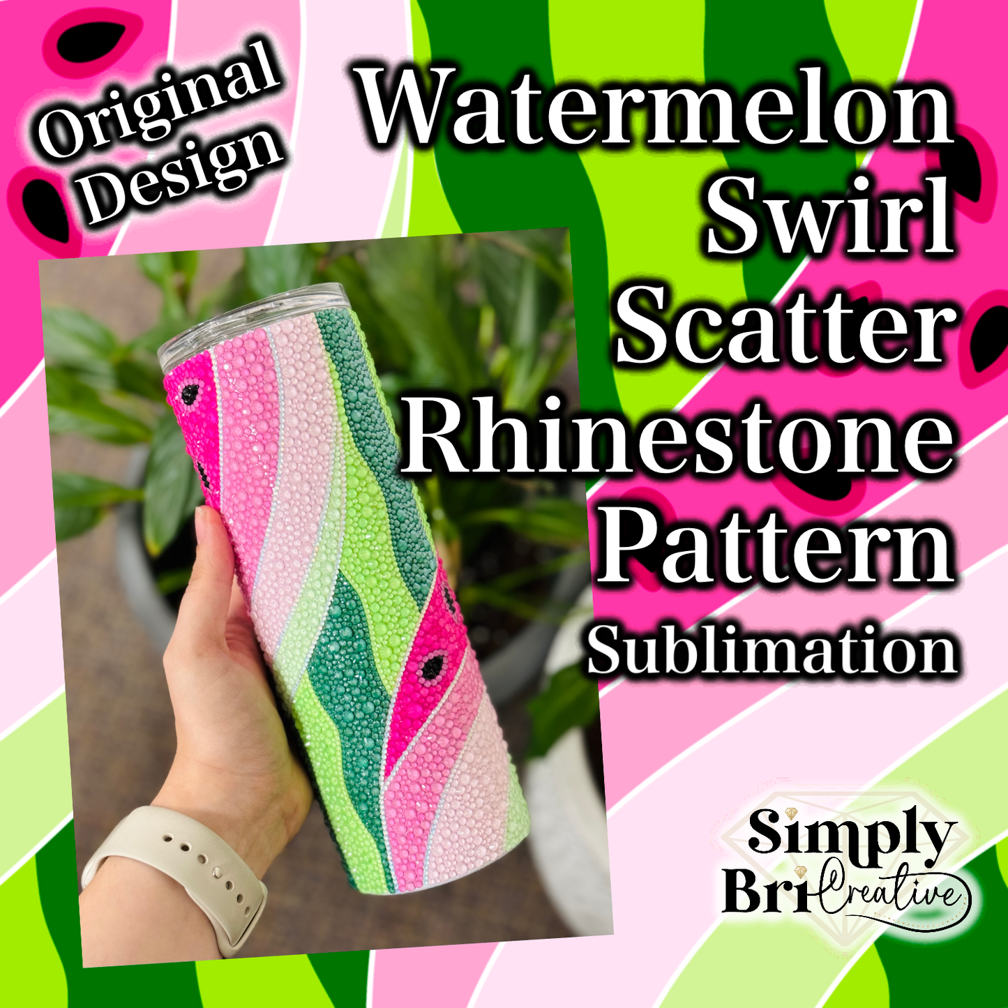 Watermelon Swirl Rhinestone Scatter Pattern