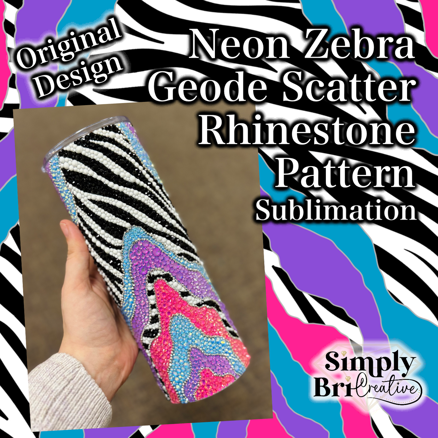 Neon Zebra Geode Rhinestone Scatter Pattern