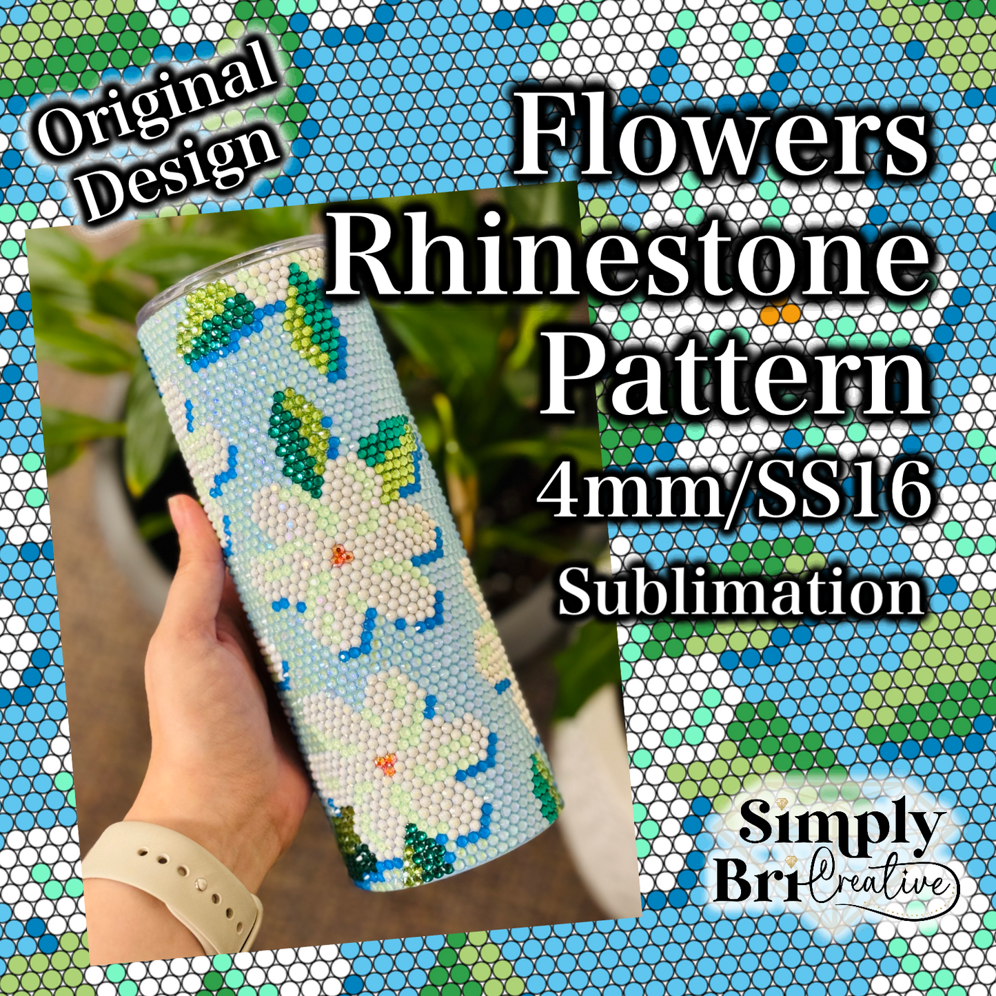 Flowers Sublimation Rhinestone Pattern (4mm/SS16)