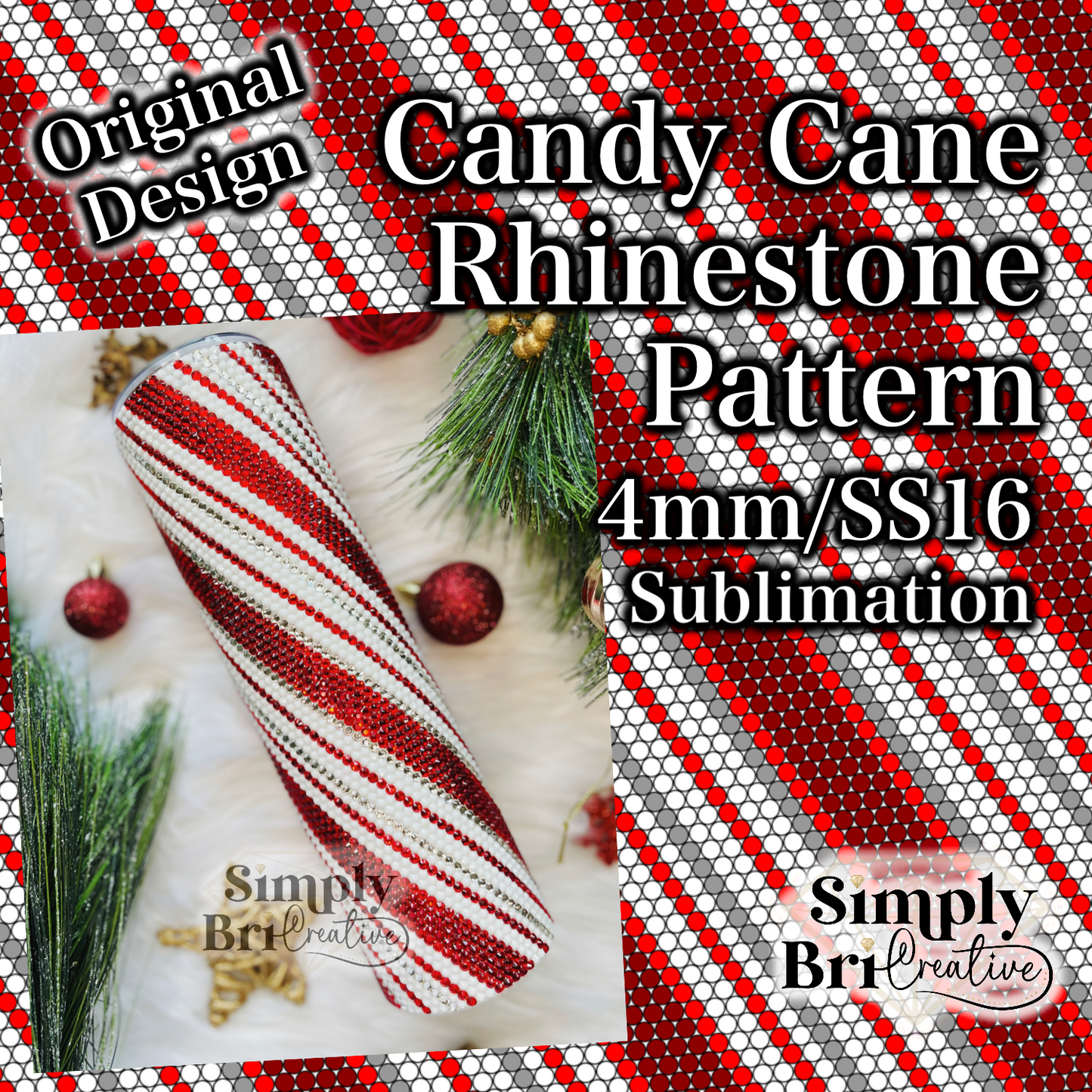 Candy Cane Sublimation Rhinestone Pattern (4mm/SS16)