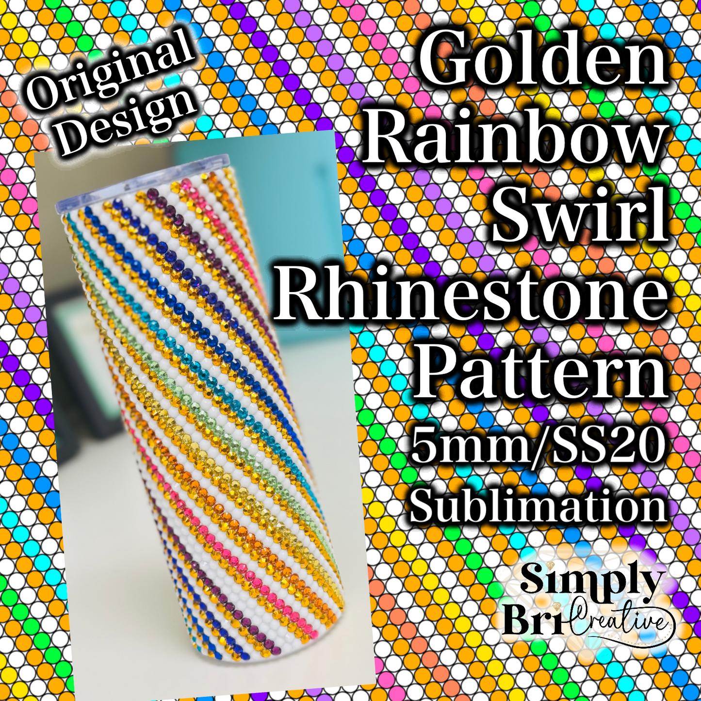 Golden Rainbow Swirl Sublimation Rhinestone Pattern (5mm/SS20)