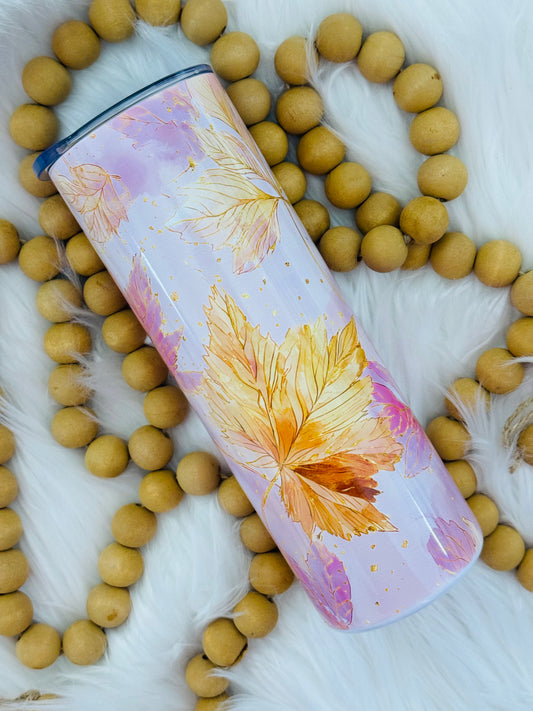 Pink Leaves Sublimation Tumbler