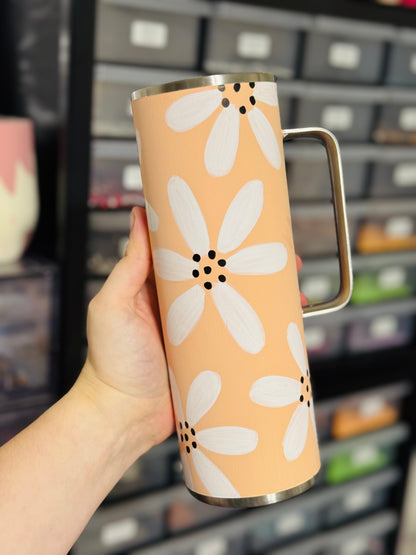 White Flowers 20 oz. Skinny with Handle