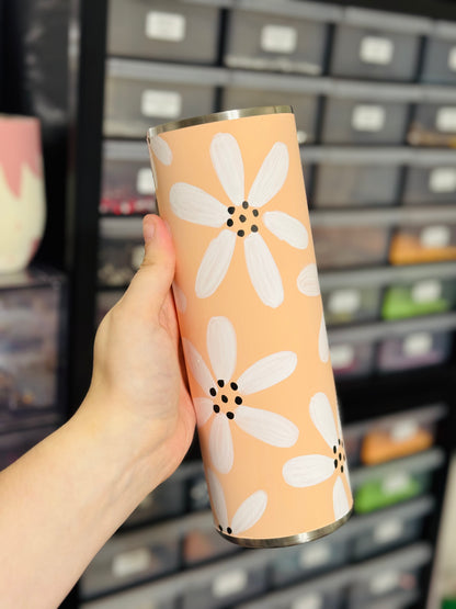 White Flowers 20 oz. Skinny with Handle
