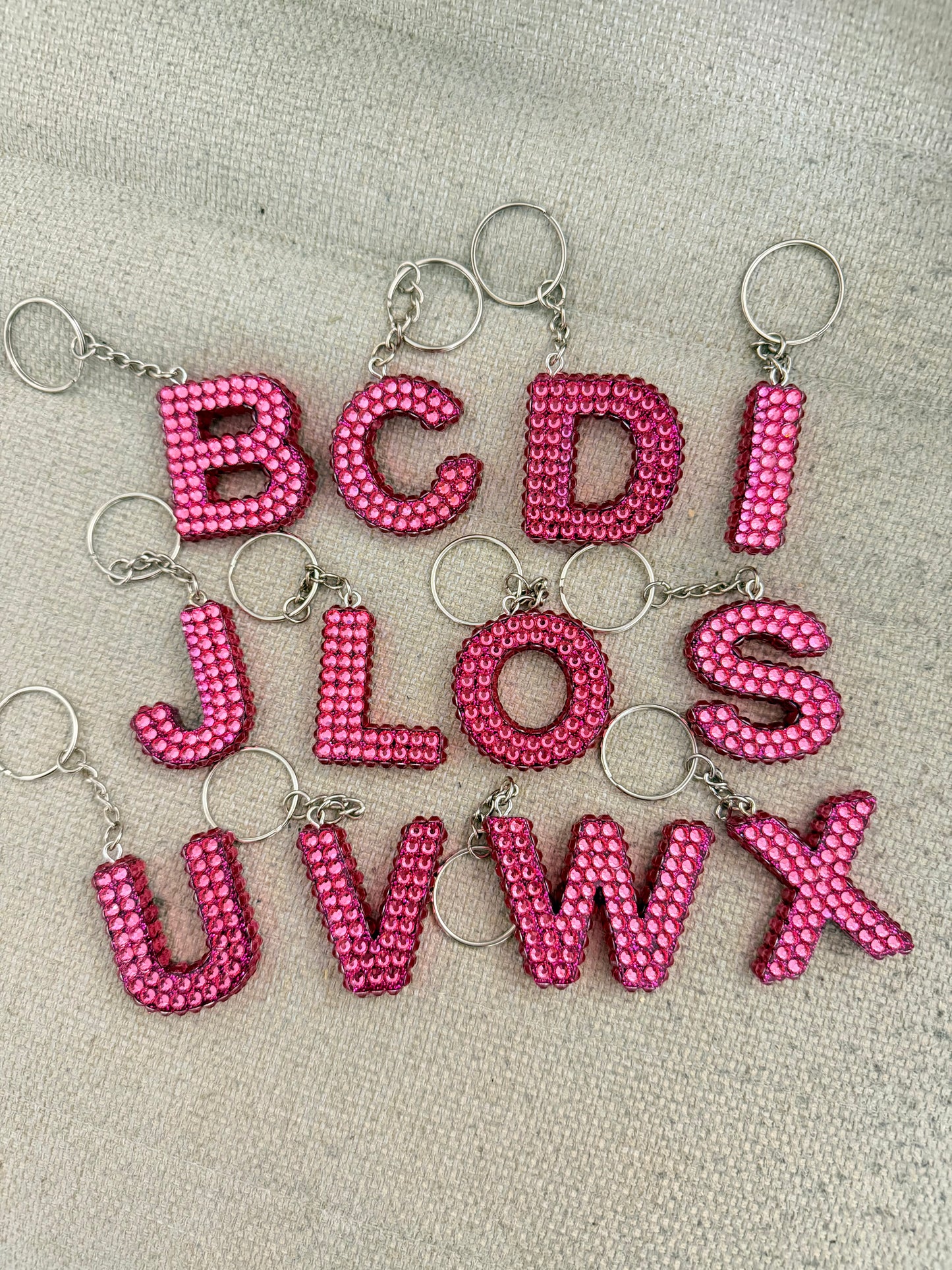 Pink Rhinestone Letter Keychain