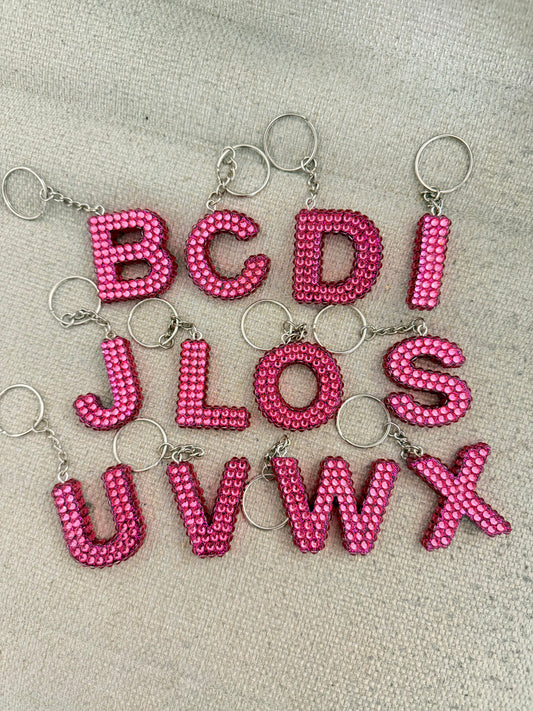Pink Rhinestone Letter Keychain