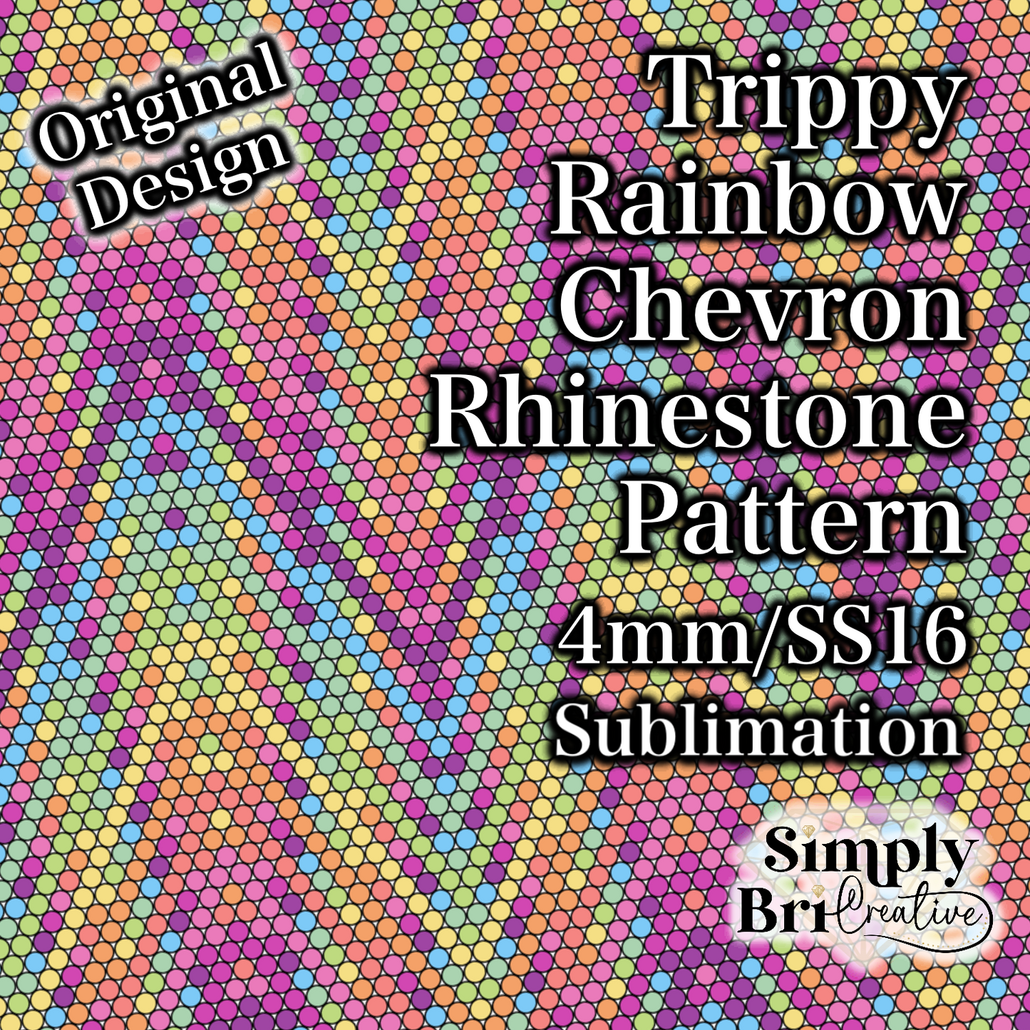 Trippy Rainbow Chevron Sublimation Rhinestone Pattern (4mm/SS16)