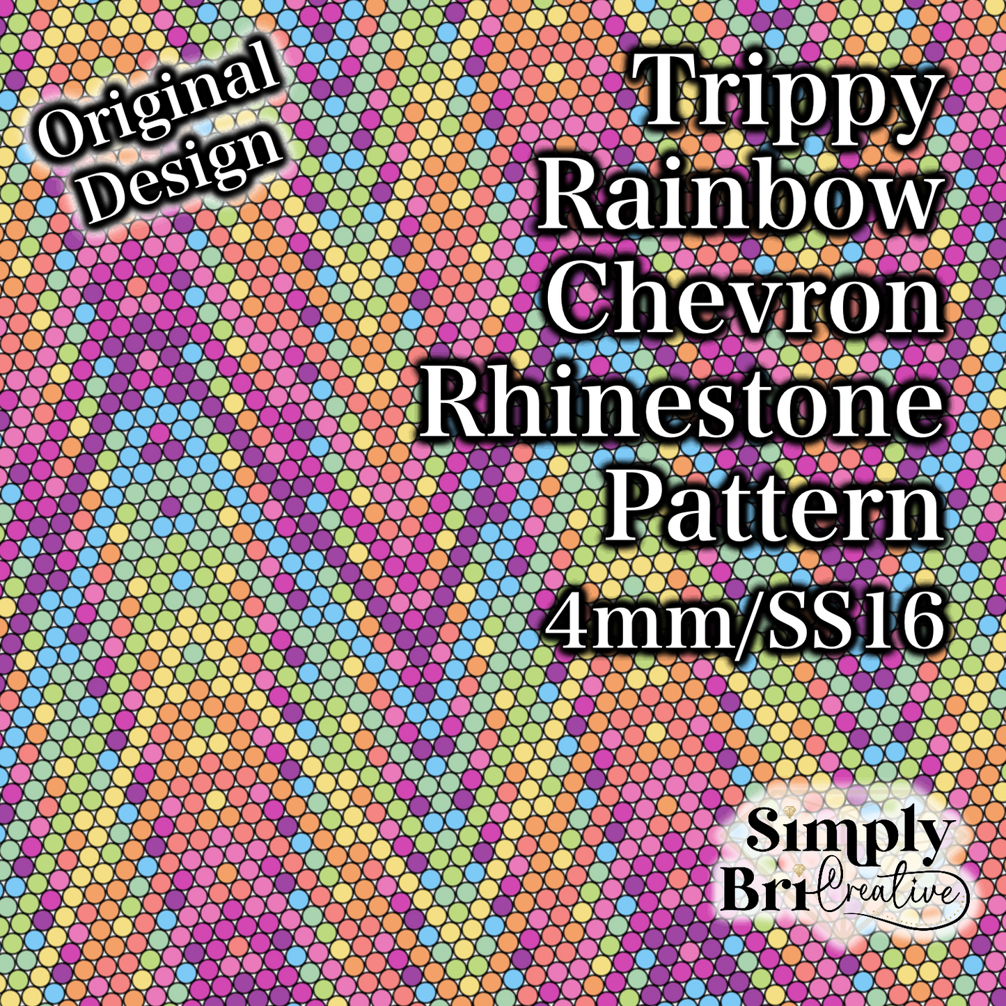 Trippy Rainbow Chevron Rhinestone Pattern (4mm/SS16)