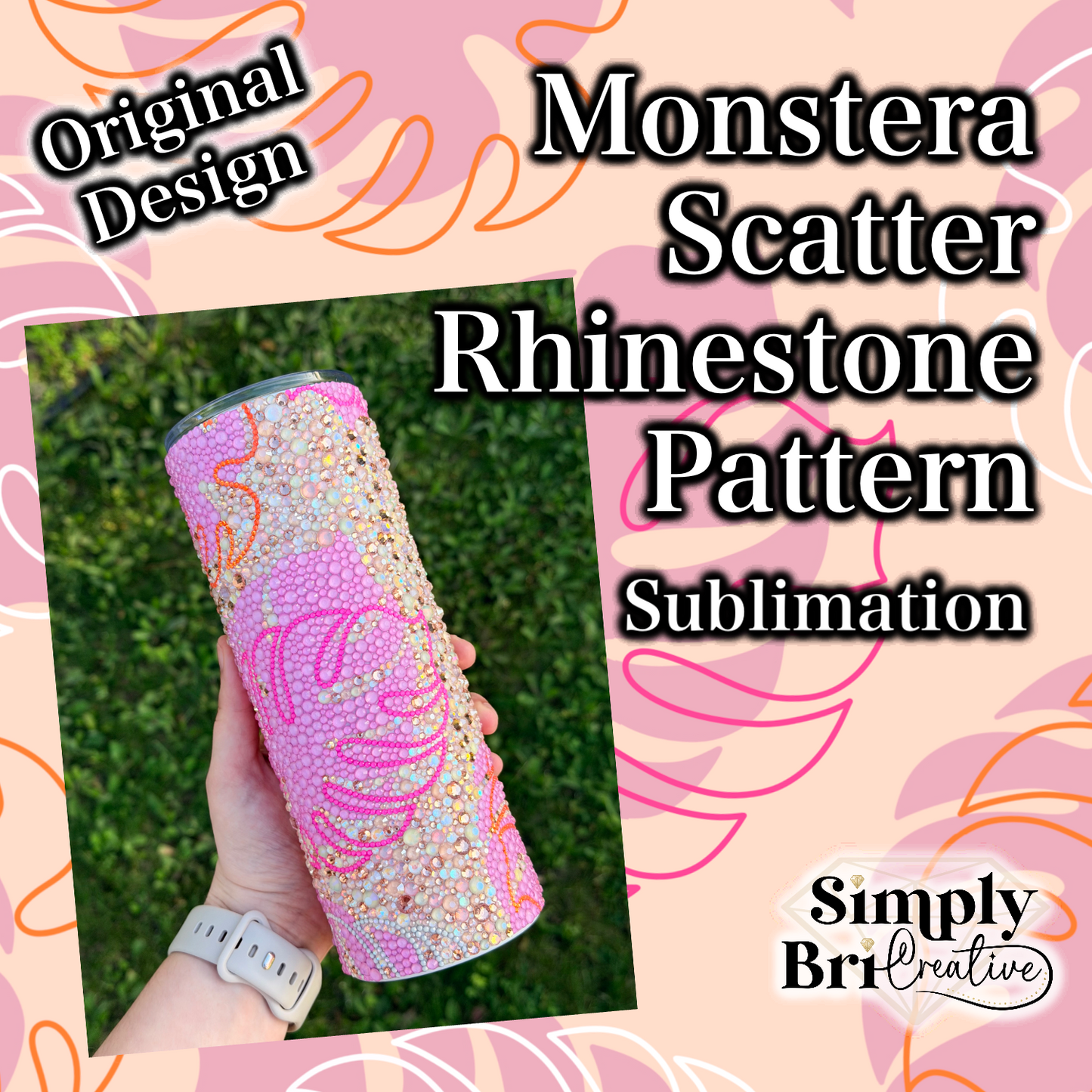 Monstera Rhinestone Scatter Pattern